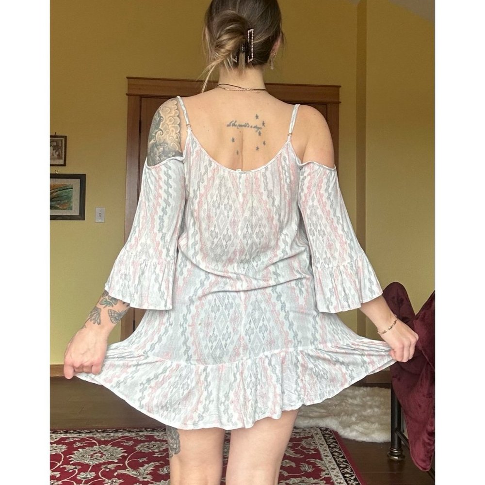 En Creme Boho Western Gray & Pink Dress Size M